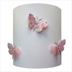 Abat jour ou Suspension papillons 3D liberty rose fond blanc