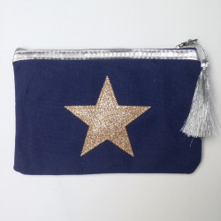 Pochette bleu marine étoile dorée personnalisable