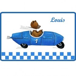 Sticker Plaque de porte  ours en voiture bleue personnalisable