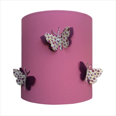 Abat jour ou Suspension papillons 3D liberty violet fond rose moyen