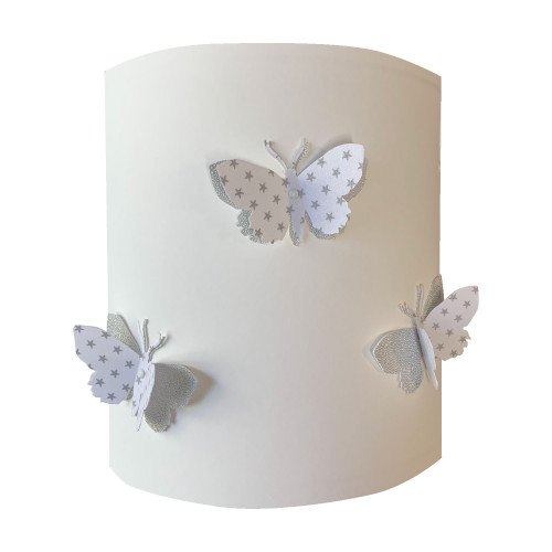 Applique papillons 3D blanc étoilé et argent 