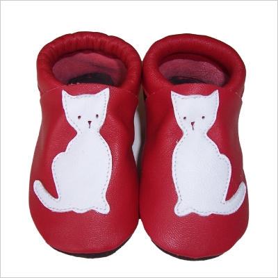 Chaussons Rouge Motif Chat Blanc