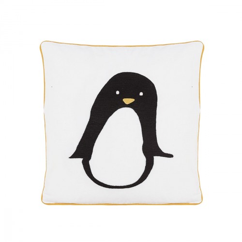 Coussin brodé pingouin