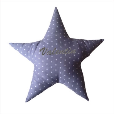 Coussin etoile grise étoilée de petites étoiles blanches personnalisable