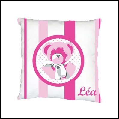 Coussin ours rose raye personnalisable