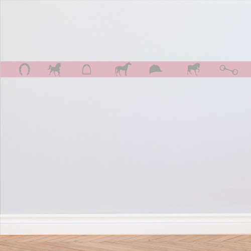 Frise papier peint rose et gris motifs équitation