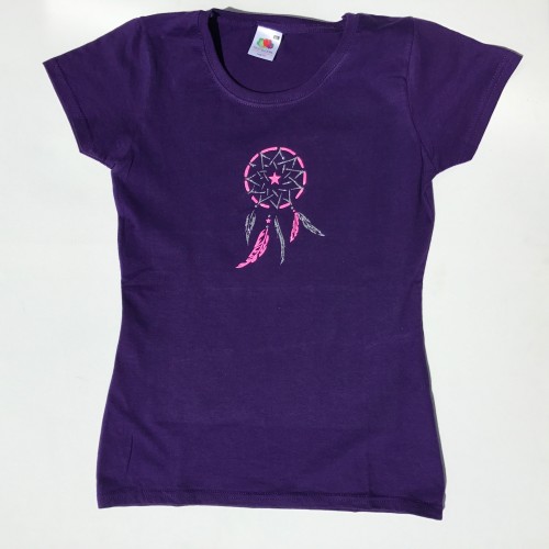 Tee-shirt violet fille attrape-rêves rose fluo