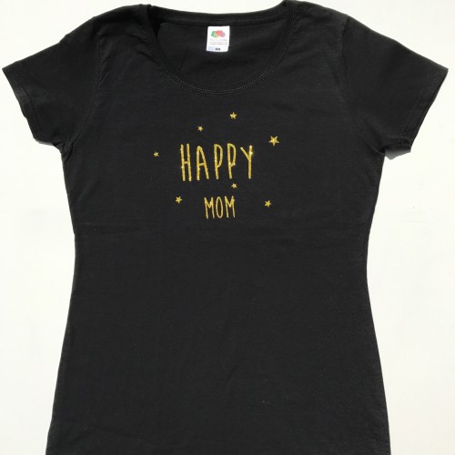 Tee-shirt noir femme message "Happy Mom"