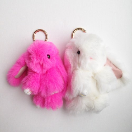 Duo de porte-clés lapins blanc et rose fluo