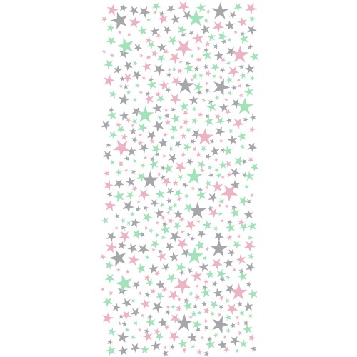 Rideau étoiles origami vert, rose et gris