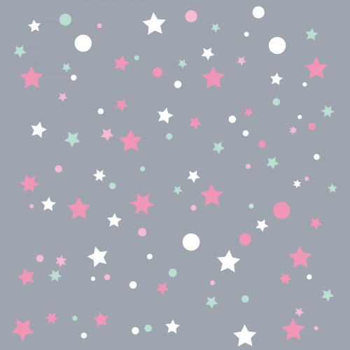 Papier peint gris étoiles de la galaxie roses et menthe