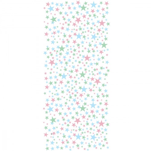 Papier peint étoiles roses, vertes et bleues fond blanc collection Origami