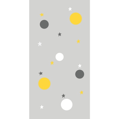 Papier peint gris bulles et étoiles jaunes, blanches et grises