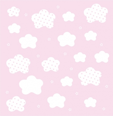 Papier peint nuages et étoiles blancs fond rose