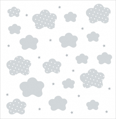 Papier peint nuages et étoiles gris fond blanc