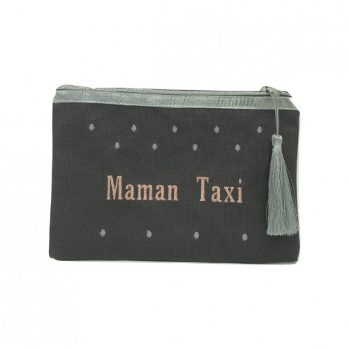 Pochette "Maman Taxi" taupe personnalisable