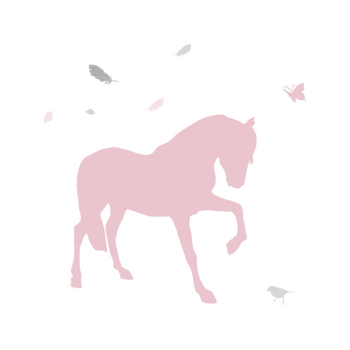 Sticker cheval plume harmonie rose