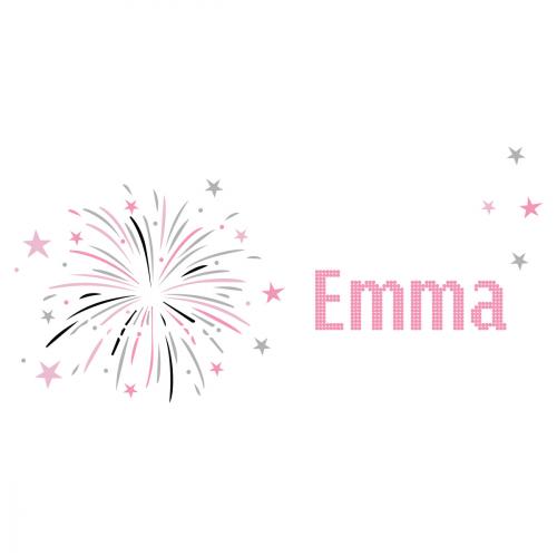 Sticker prénom feu d'artifice rose et gris Emma