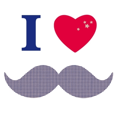 Sticker I love moustache british rouge et bleue
