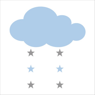 Stickers nuage et étoiles bleu ciel et gris