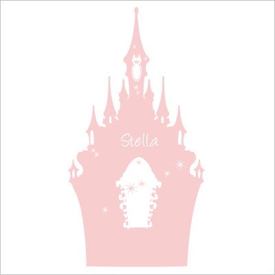 Stickers tête de lit le château enchanté personnalisable rose clair