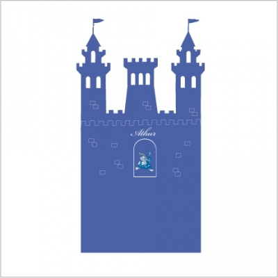Stickers tête de lit le château fort personnalisable bleu roi