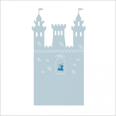 Stickers tête de lit le château fort personnalisable gris bleuté