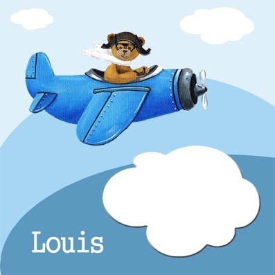 Tableau ours en avion bleu dans les nuages