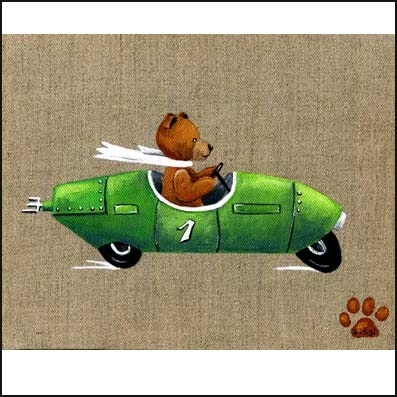 Tableau ours Enzo voiture verte