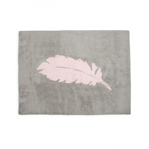 Tapis enfant coton gris plume rose
