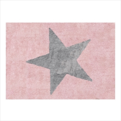 Tapis enfant coton rose étoile Estela grise