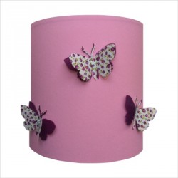 Abat jour ou Suspension papillons 3D liberty violet fond rose clair