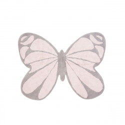Tapis enfant coton en forme de papillon gris et rose