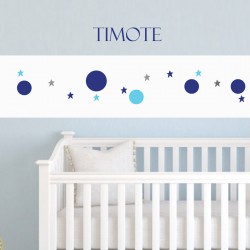 Frise papier Papier peint blanc motif bulles et étoiles bleu