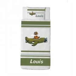 Housse de couette ours en avion vert Louis