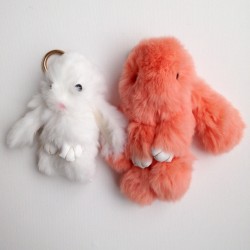 Duo de porte-clés lapins corail et blanc