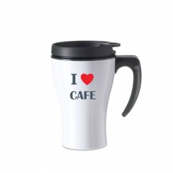 Mug isotherme blanc I Love café coeur rouge
