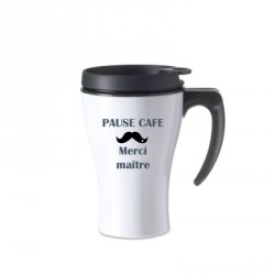 Mug isotherme blanc pause café moustache