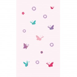Papier peint papillons multicolores fond rose