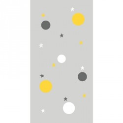 Papier peint gris bulles et étoiles jaunes, blanches et grises