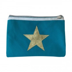 Pochette bleu turquoise étoile dorée personnalisable