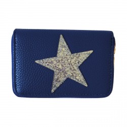 Porte-monnaie bleu étoile pailletée argentée