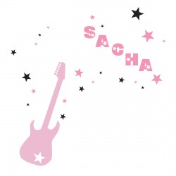 Stickers guitare et étoiles rose et noire