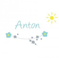 Sticker prénom printemps fleurs et soleil Anton