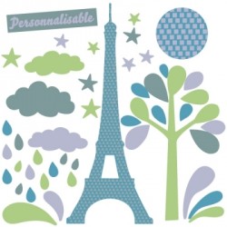 Sticker tour Eiffel étoiles et gouttes d'eau