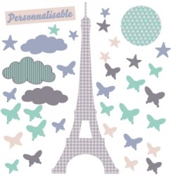 Sticker tour Eiffel étoiles et papillons