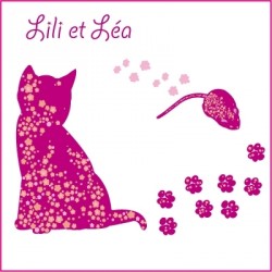 Stickers Lili la chatte et léa la petite souris - Rose Fushia