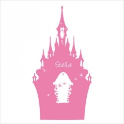 Stickers tête de lit le château enchanté personnalisable rose soutenu