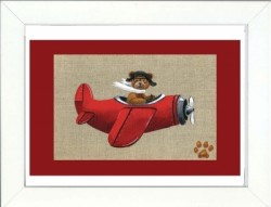 Tableau enfant encadré ours en avion rouge