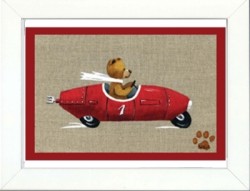 Tableau enfant encadré ours en voiture rouge